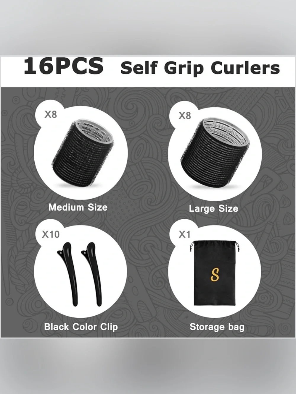 Sungenol Black Hair Rollers - 16 pcs